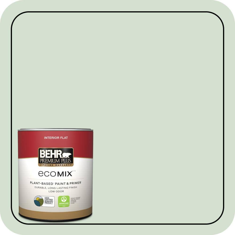 BEHR PREMIUM PLUS 1 qt. #S400-2 Comforting Green Flat EcoMix Plant-Based Interior Paint & Primer (1)