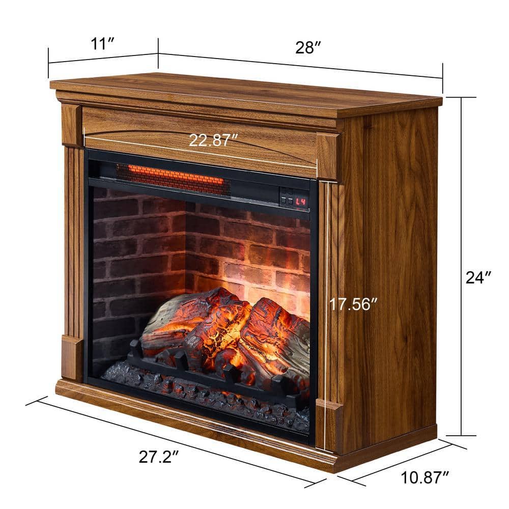 ToolCat 28 in. Freestanding Electric Fireplace Heater Mantel 400 sq. ft. with Removable Caster Wheel in Black (3)