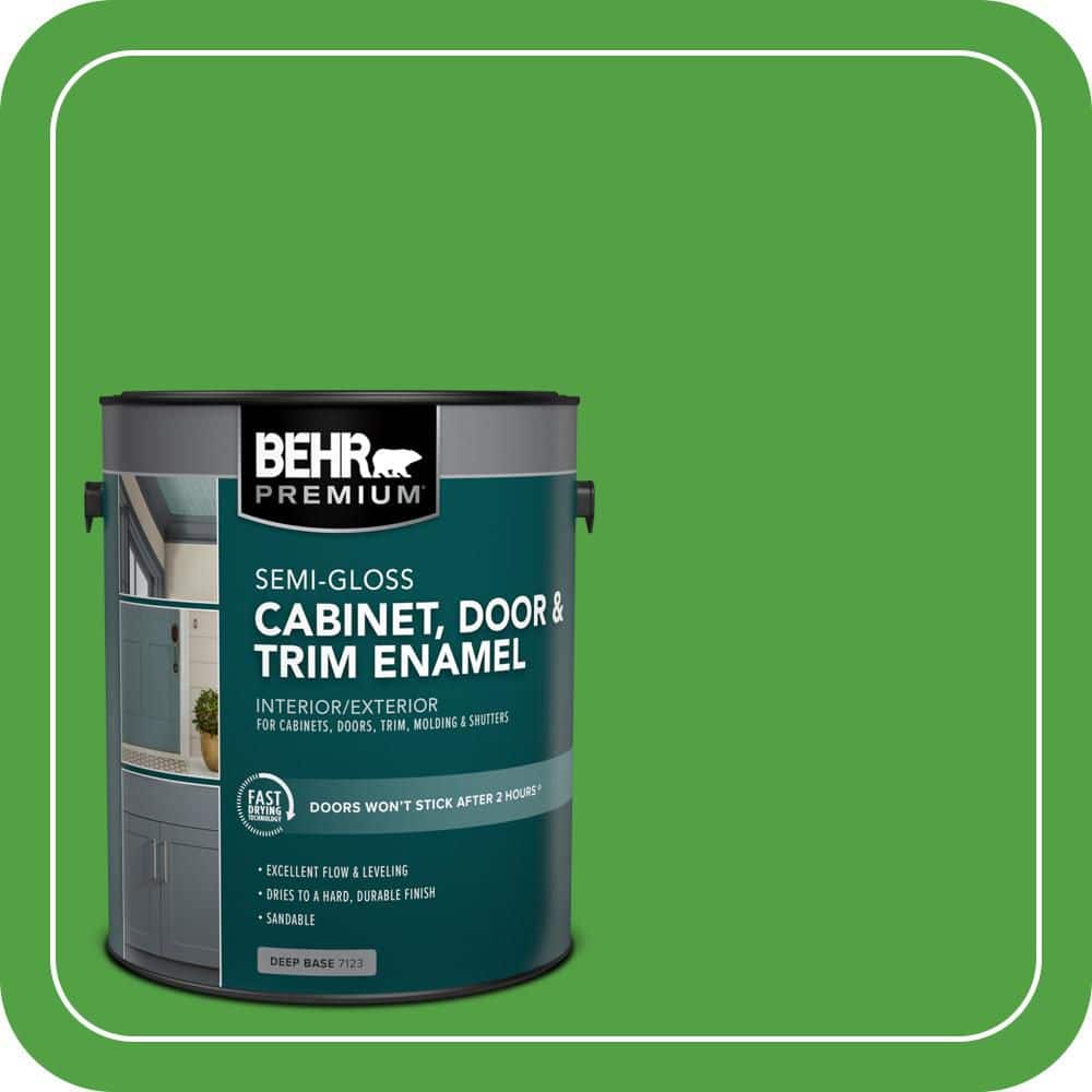 BEHR PREMIUM 1 gal. #S-G-440 Green Acres Semi-Gloss Enamel Interior/Exterior Cabinet, Door & Trim Paint (1)