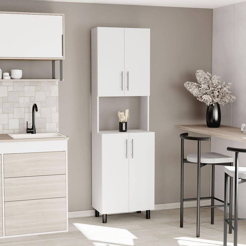 Tahanbath 22.20 in. W x 13.20 in. D x 76.80 in. H White MDF Freestanding Linen Cabinet with 5-Shelves and 4-Door in White (2)