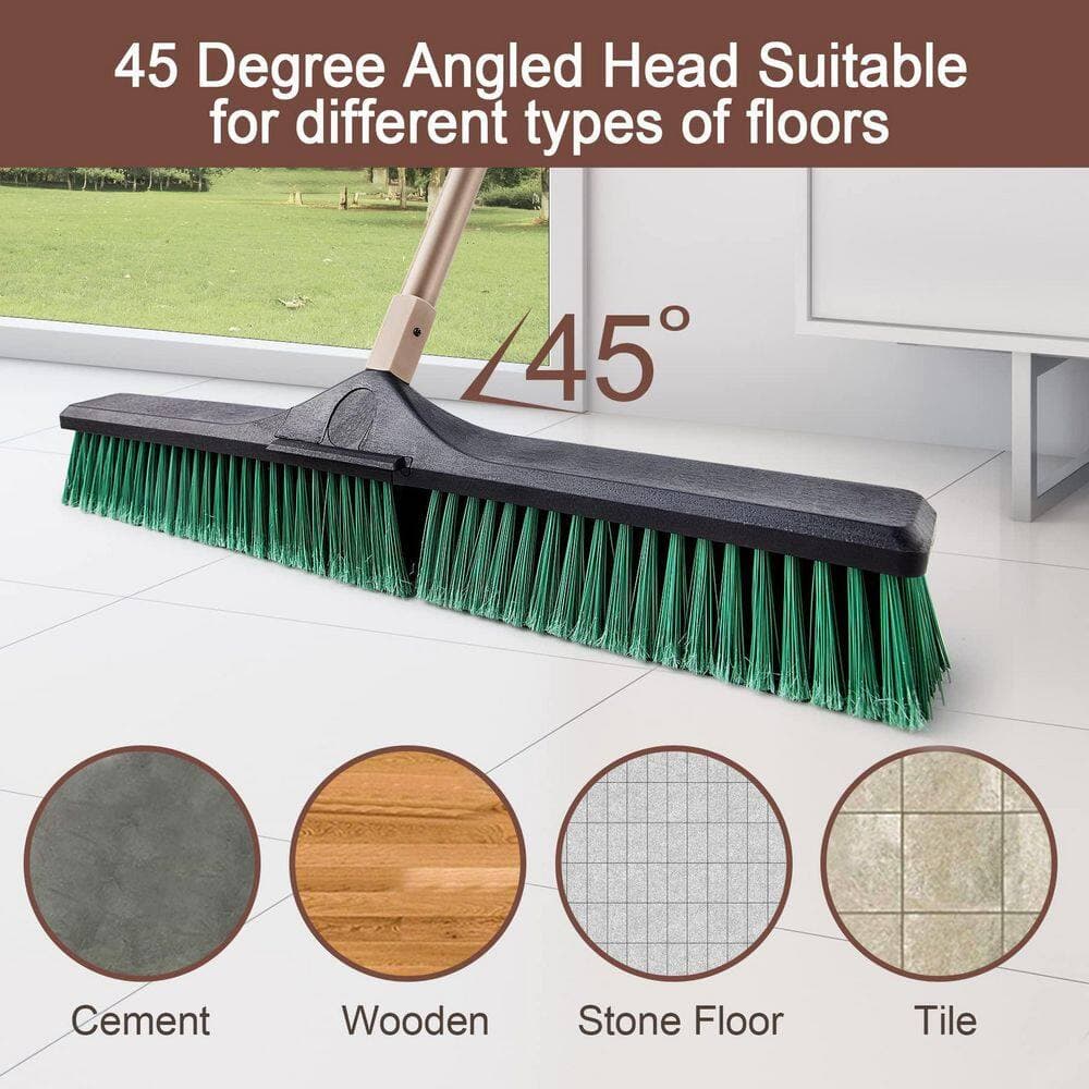NVNOO 23.6 in. x 66 in. Long Handle Heavy Duty Push Broom Brushes for Sidewalk Driveway Yard Patio Deck Warehouse (1-Pack) (2)