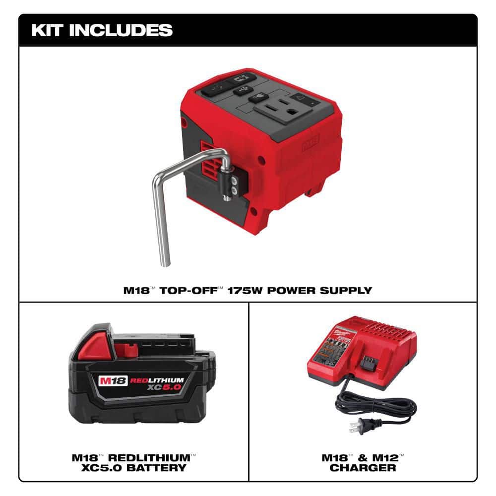 Milwaukee M18 18-Volt Lithium-Ion 175-Watt Powered Compact Inverter with 5.0 Ah Battery and Charger (2)