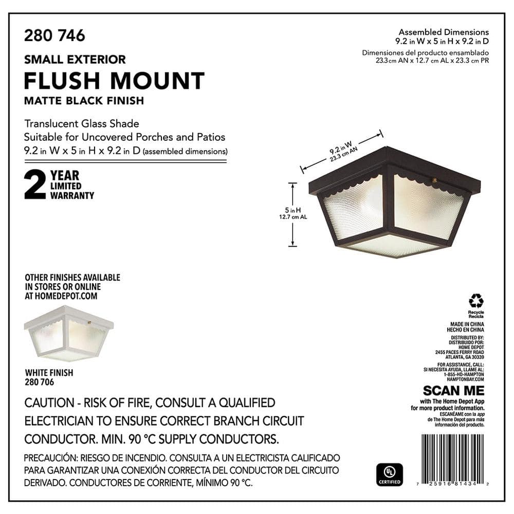 Hampton Bay 2-Light Matte Black Outdoor Ceiling Light Flush Mount Light (4)