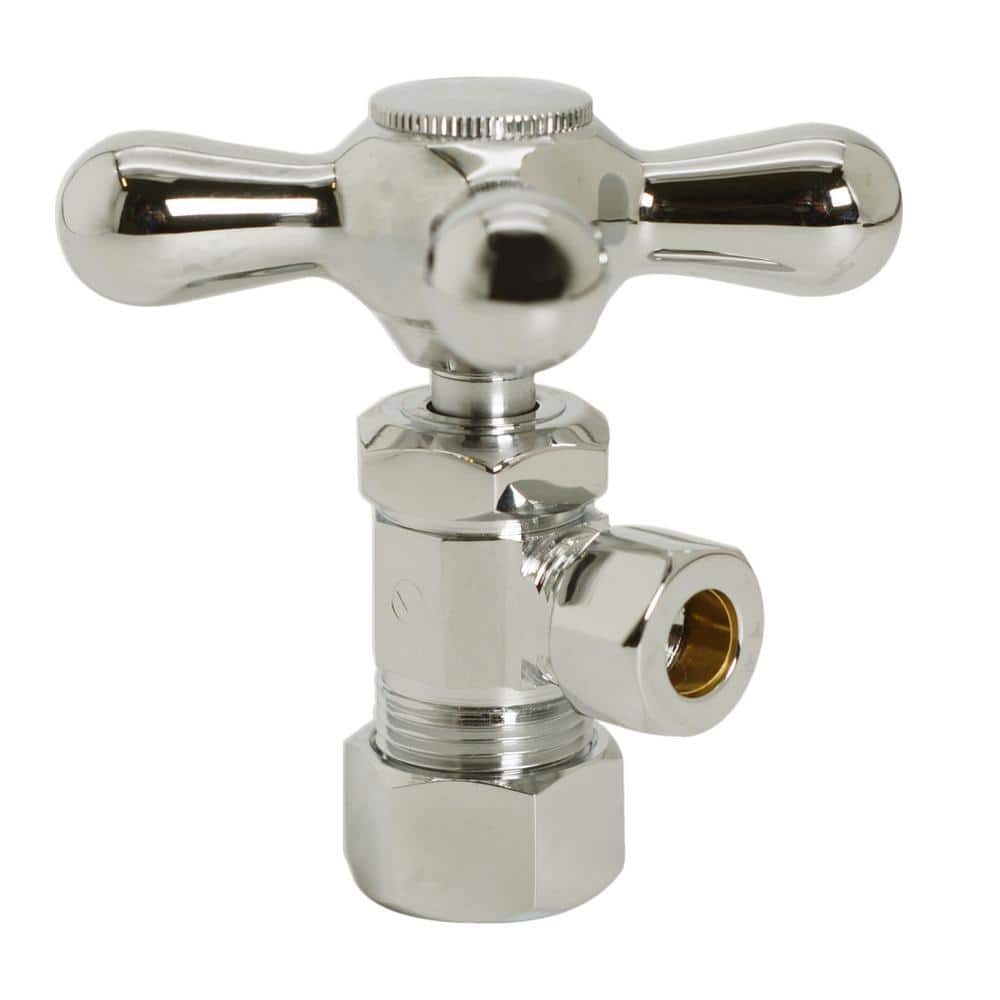 Westbrass Cross Handle Angle Stop Shut Off Valve, 1/2 in. Copper Pipe Inlet with 3/8 in. Compression Outlet, Polished Nickel (1)