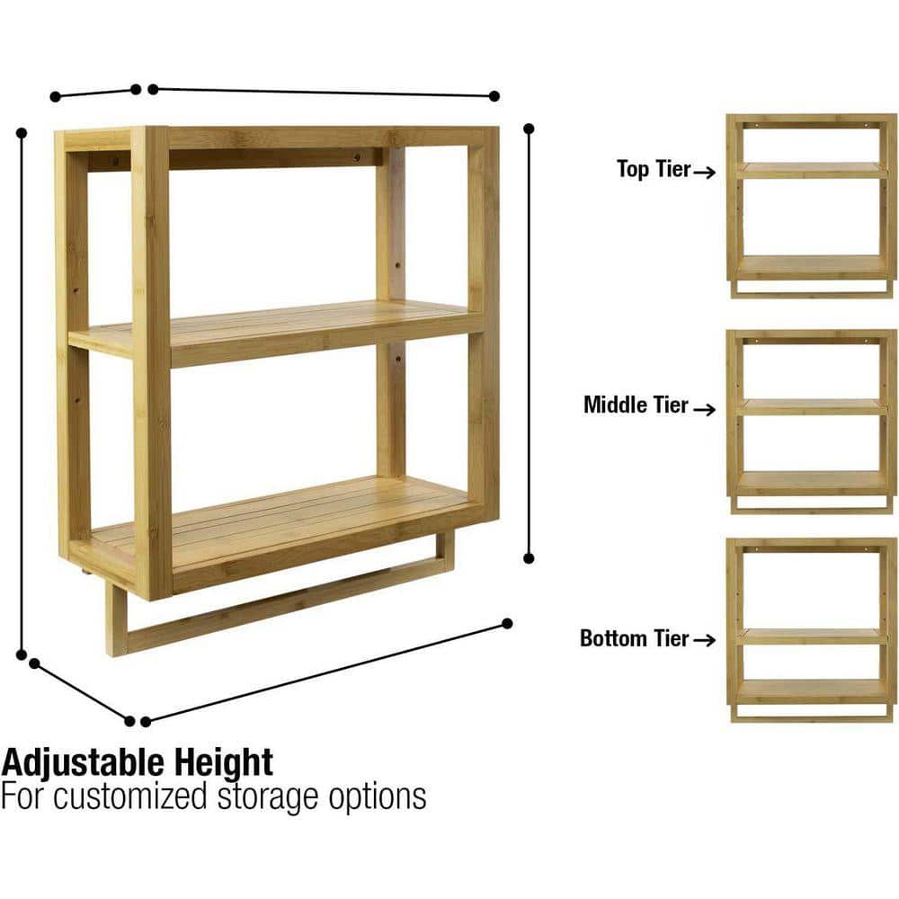 Sorbus 20.50 in. L x 8.25 in. W x 23 in. H. Wooden Brown Scandinavian Style Wall Mount Bathroom Shelf in Bamboo Wood (3)