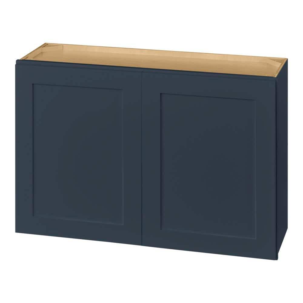 Hampton Bay Avondale 36 in. W x 12 in. D x 24 in. H Ready to Assemble Plywood Shaker Wall Bridge Kitchen Cabinet in Ink Blue