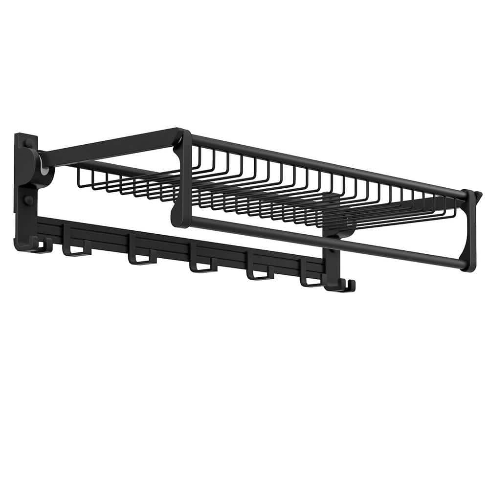 Unbranded 8-Towel Holders Black Wall Mounted Towel Rack with Adjustable Towel Bar and Movable Hooks (1)