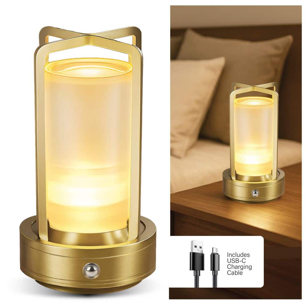 BETTERBEAM Nomad 6.8 in. Gold Contemporary Rechargeable LED Table Lamp with Metal Frame (3)
