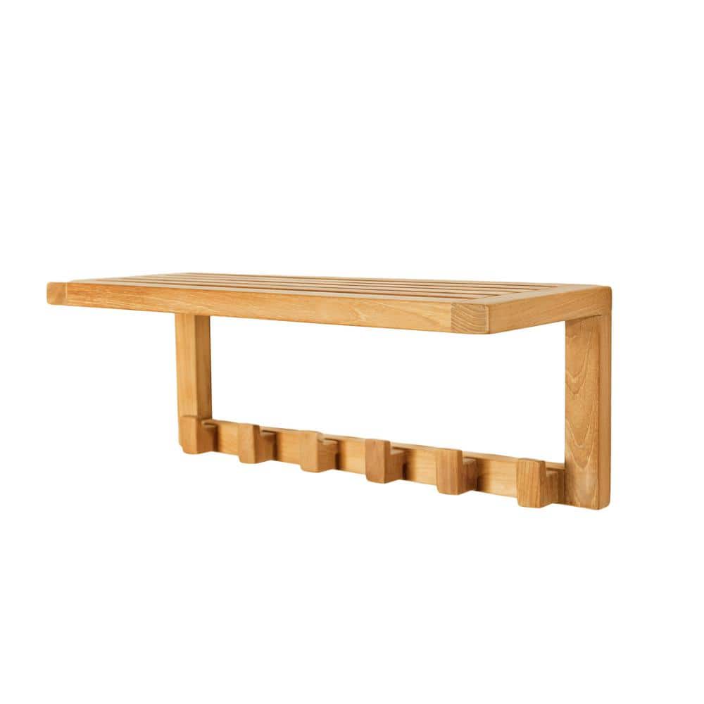 ARB Teak and Specialties 23.50 in. x 9 in. Wall Shelf in Natural Teak with 6-Hooks (2)