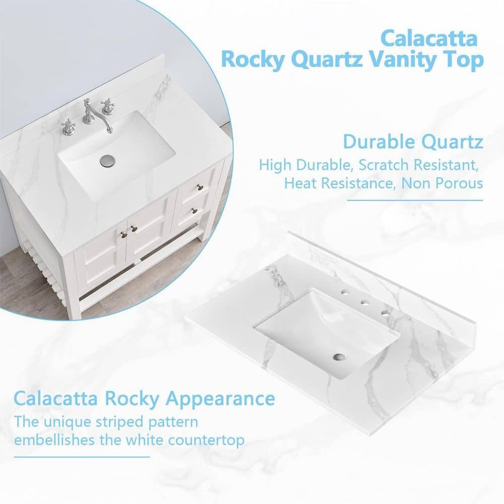 LANDOLT Calacatta Rock 36 in. W 22 in. D Quartz Rectangular Single Sink Vanity Top (4)