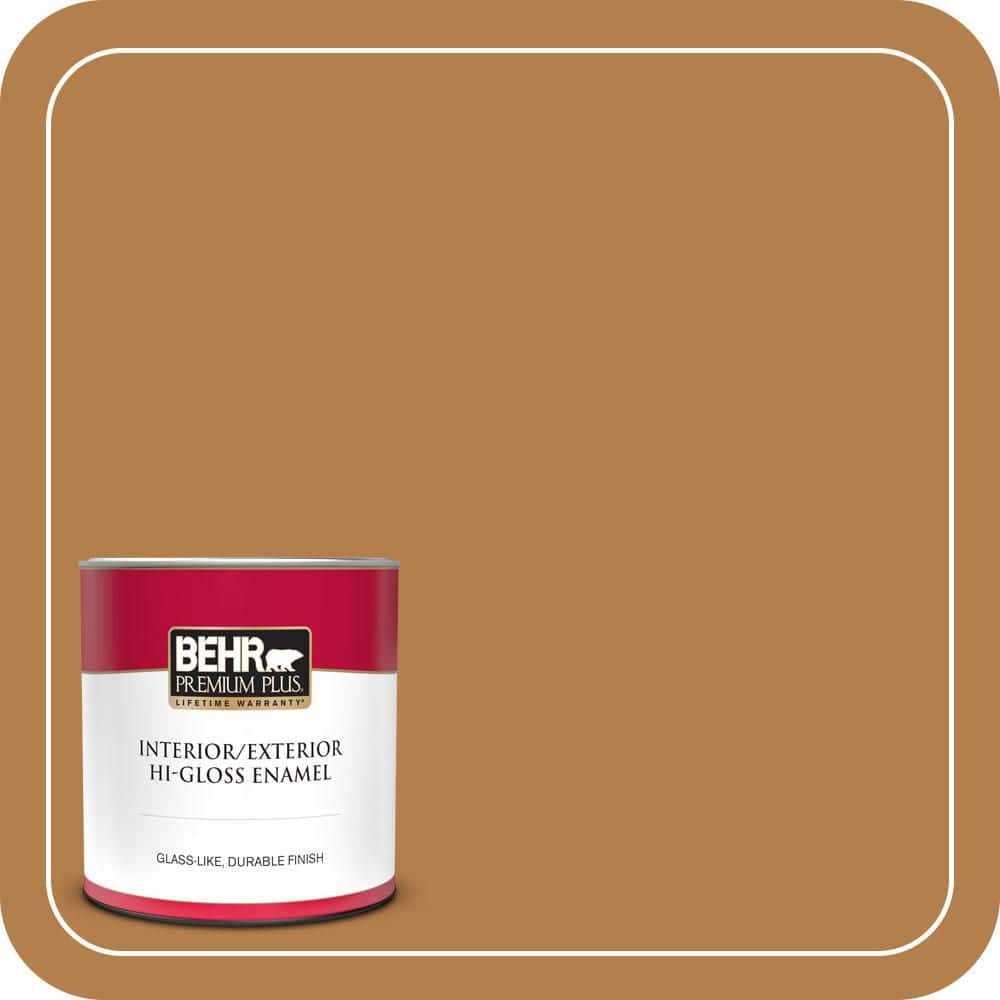 BEHR PREMIUM PLUS 1 qt. #PMD-106 Caramel Sauce Hi-Gloss Enamel Interior/Exterior Paint & Primer