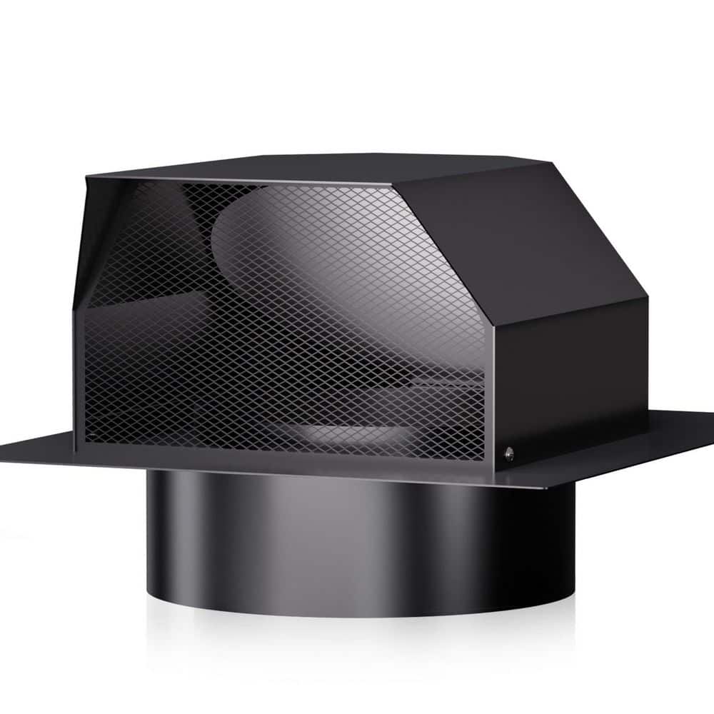 Laybus 6 in. Black Heavy-Duty Steel Static Roof Vent, Roof Exhaust Vent for Ventilation System-with Damper, Houses Watertight (1)