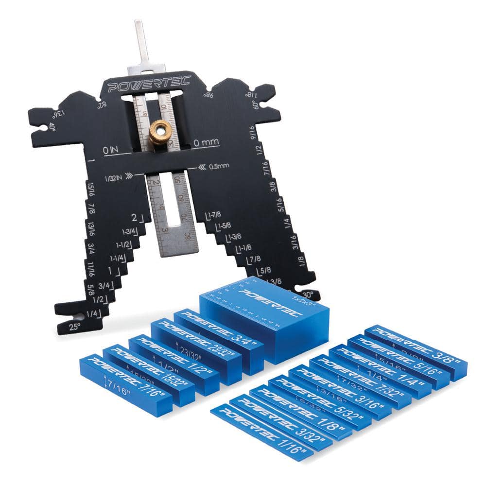‎POWERTEC Setup Blocks Height Gauge 15-Piece Set with Universal 5 in.-1 Measuring Gauge Woodworking Tool for Router and Table Saw