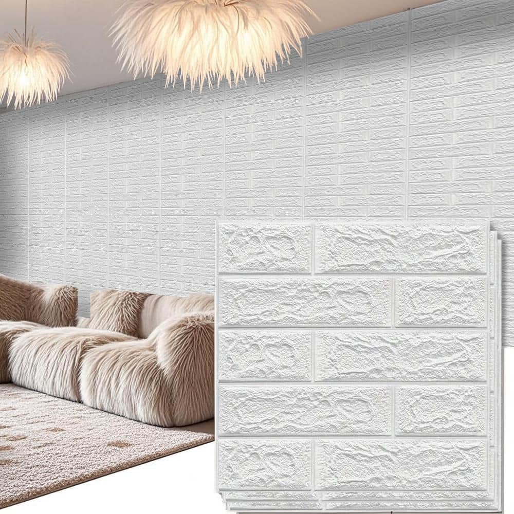 Wellco 1.25 ft 1.15 ft Self-Adhesive Faux Brick 3D Decorative Wall Panels Peel and Stick Foam Wallpaper (1)