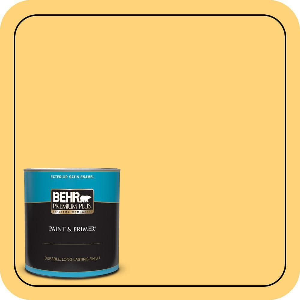 BEHR PREMIUM PLUS 1 qt. #P260-5 Yellow Jubilee Satin Enamel Exterior Paint & Primer