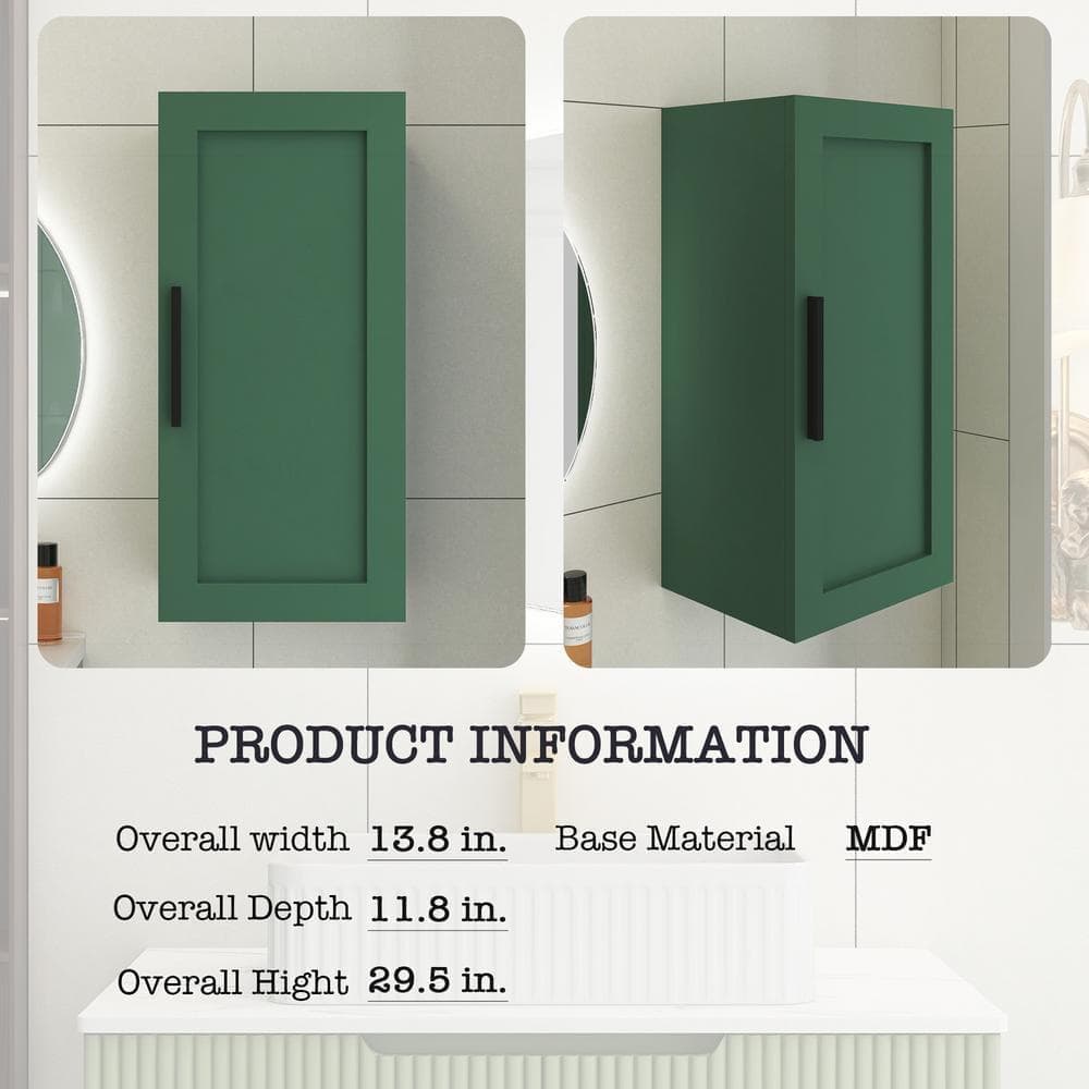 Unbranded 14 in. W x 12 in. D x 30 in. H Bathroom Storage Wall Cabinet in Green (2)