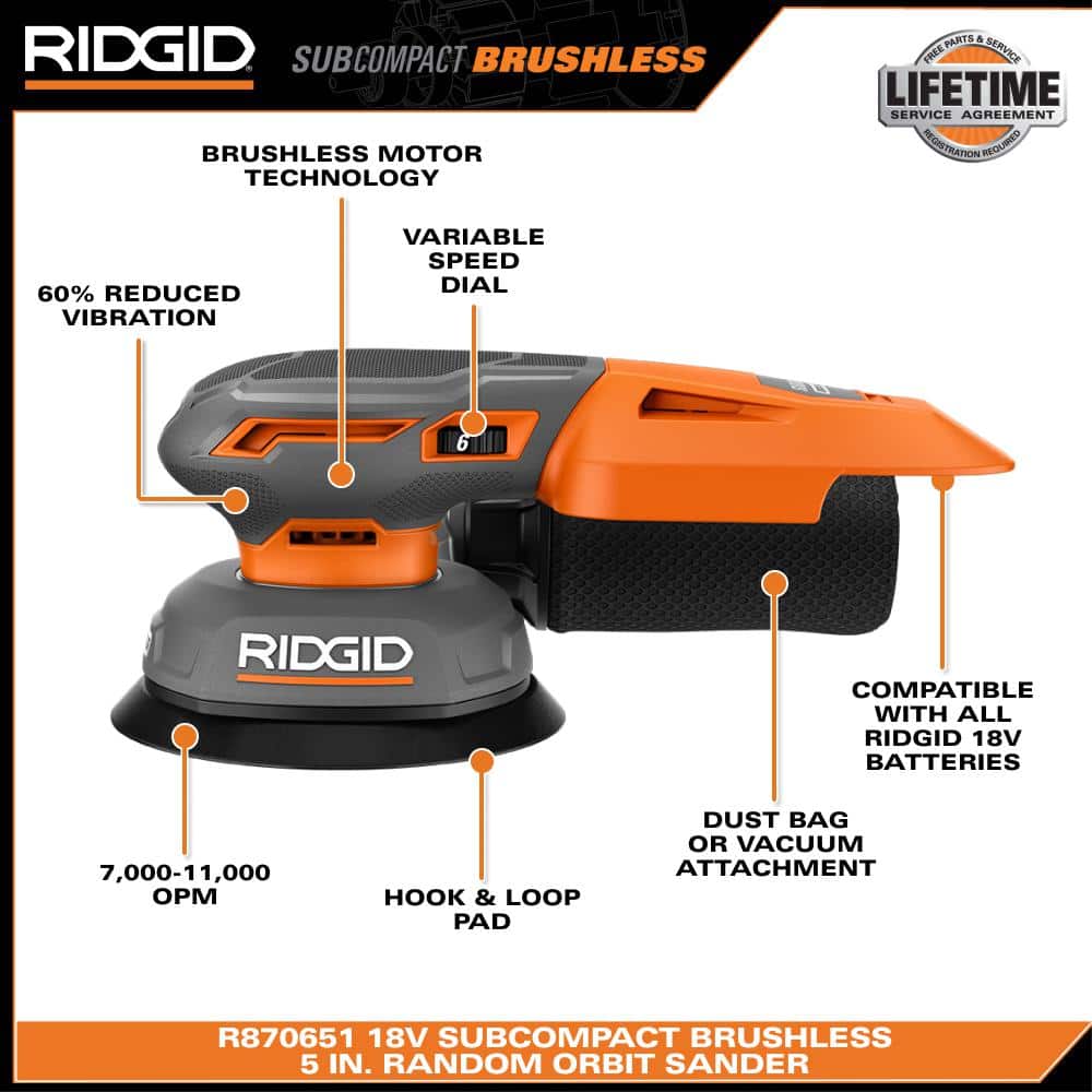 RIDGID 18V SubCompact Brushless Random Orbit Sander (3)