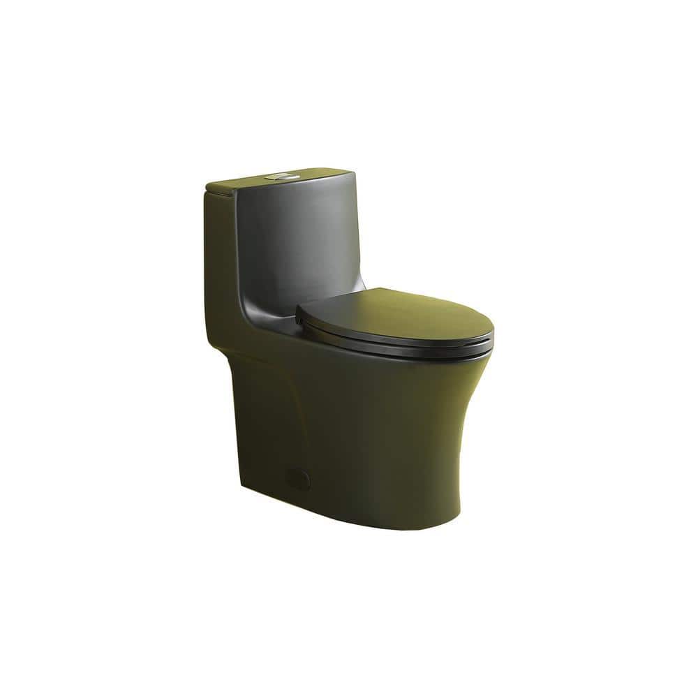 EAKYHOM 12 in. One-Piece 1.1/1.6 GPF Dual Flush Elongated 15.13 in. Toilet in Matte Black, Slow-Close Seat Included