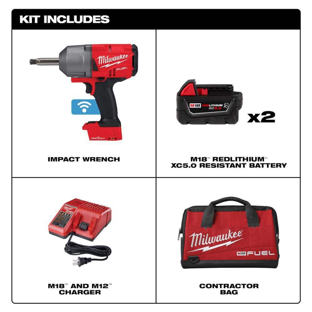 Milwaukee M18 FUEL ONE-KEY 18V Li-Ion Brushless Cordless . Ext Anvil Controlled Torque Impact Wrench w/Resistant Batteries (2)