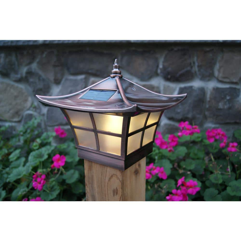 CLASSY CAPS Ambience 4 in. x 4 in. Outdoor Electroplated Copper Solar Post Cap (2-Pack) (2)