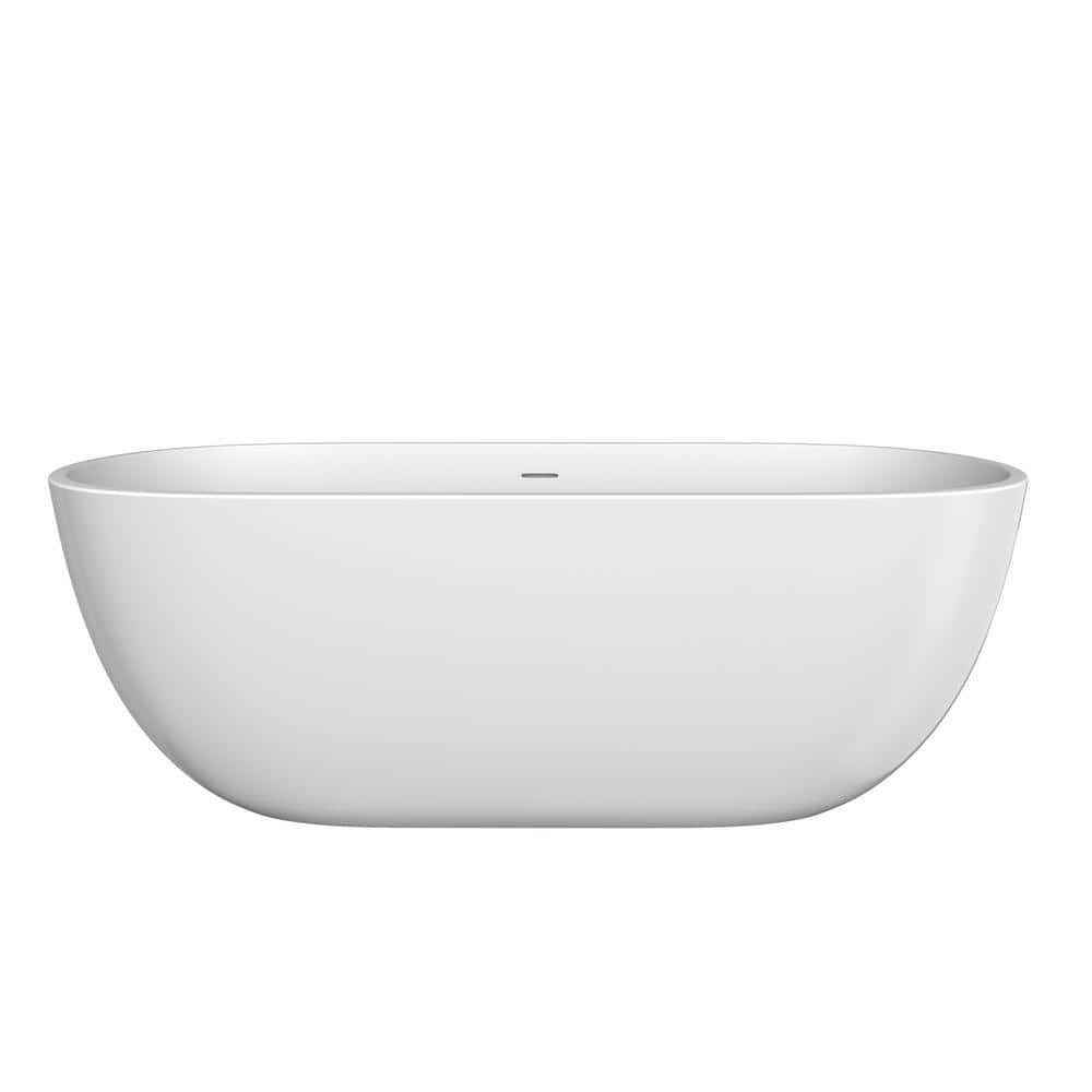 NTQ 55 in. x 29.5 in. Acrylic Free Standing Soaking Tub Oval Freestanding Tubs Stand Alone Soaker Bathtub in Glossy White (1)