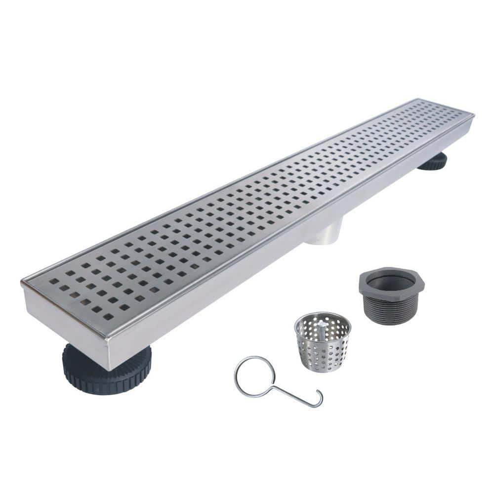 RELN 24 in. Stainless Steel Linear Shower Drain with Square Pattern Drain Cover (1)