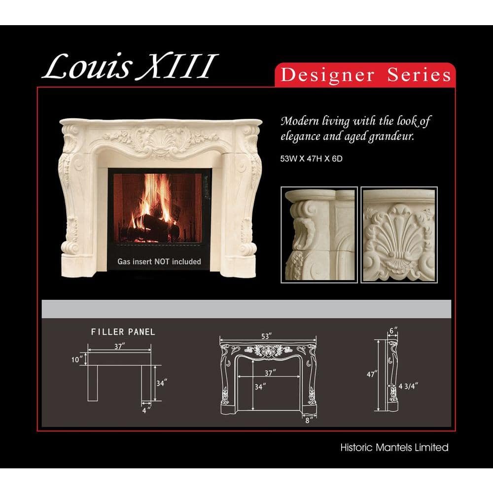 Historic Mantels Designer Series Louis XIII 47 in. x 53 in. Cast Stone Mantel (3)