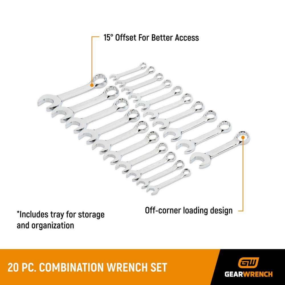 GEARWRENCH SAE/Metric 12-Point Stubby Combination Wrench Set (20-Piece) (2)
