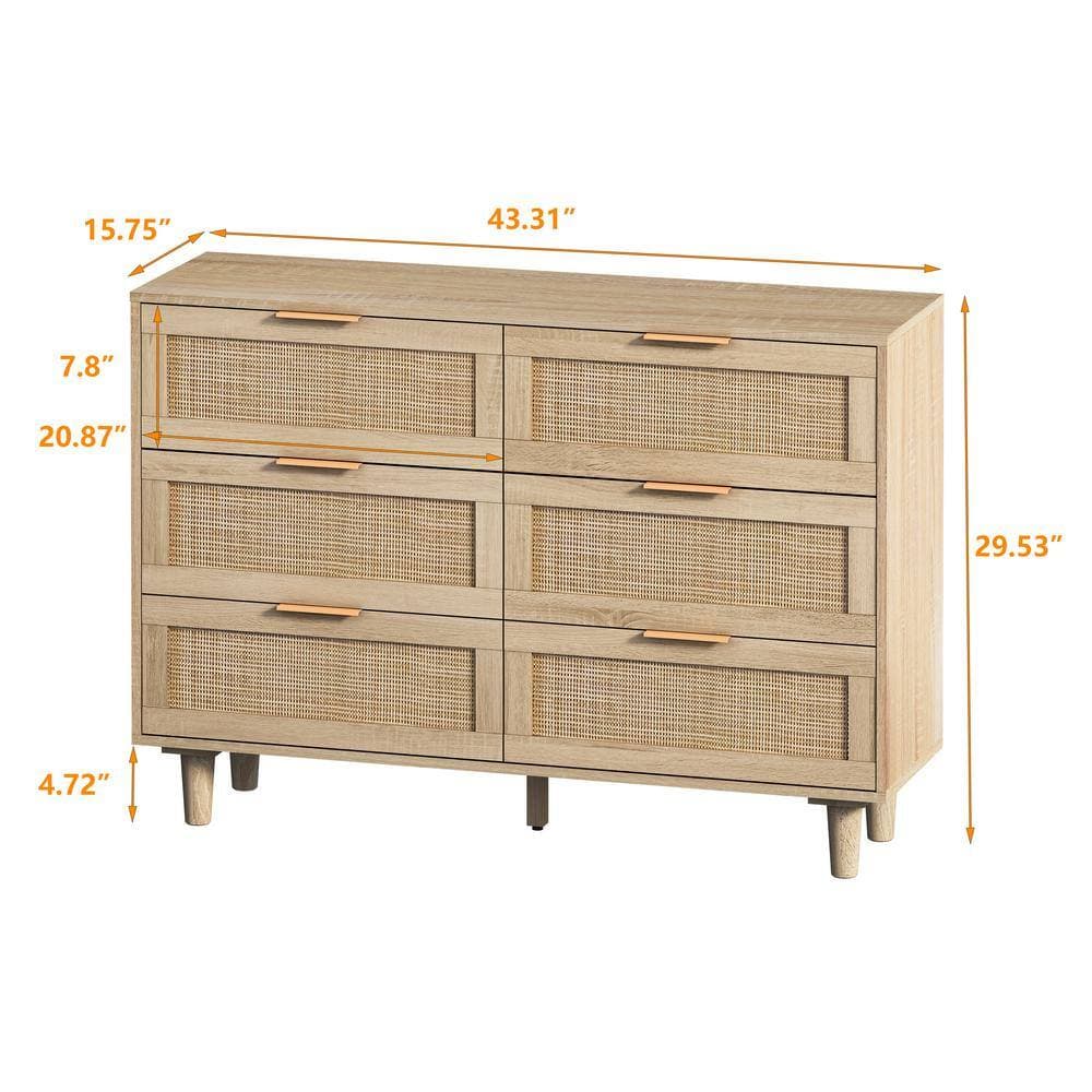 Unbranded 43.31 in. W x 15.75 in. D x 29.53 in. H Natural Beige Linen Cabinet with 6 Rattan Drawers (3)