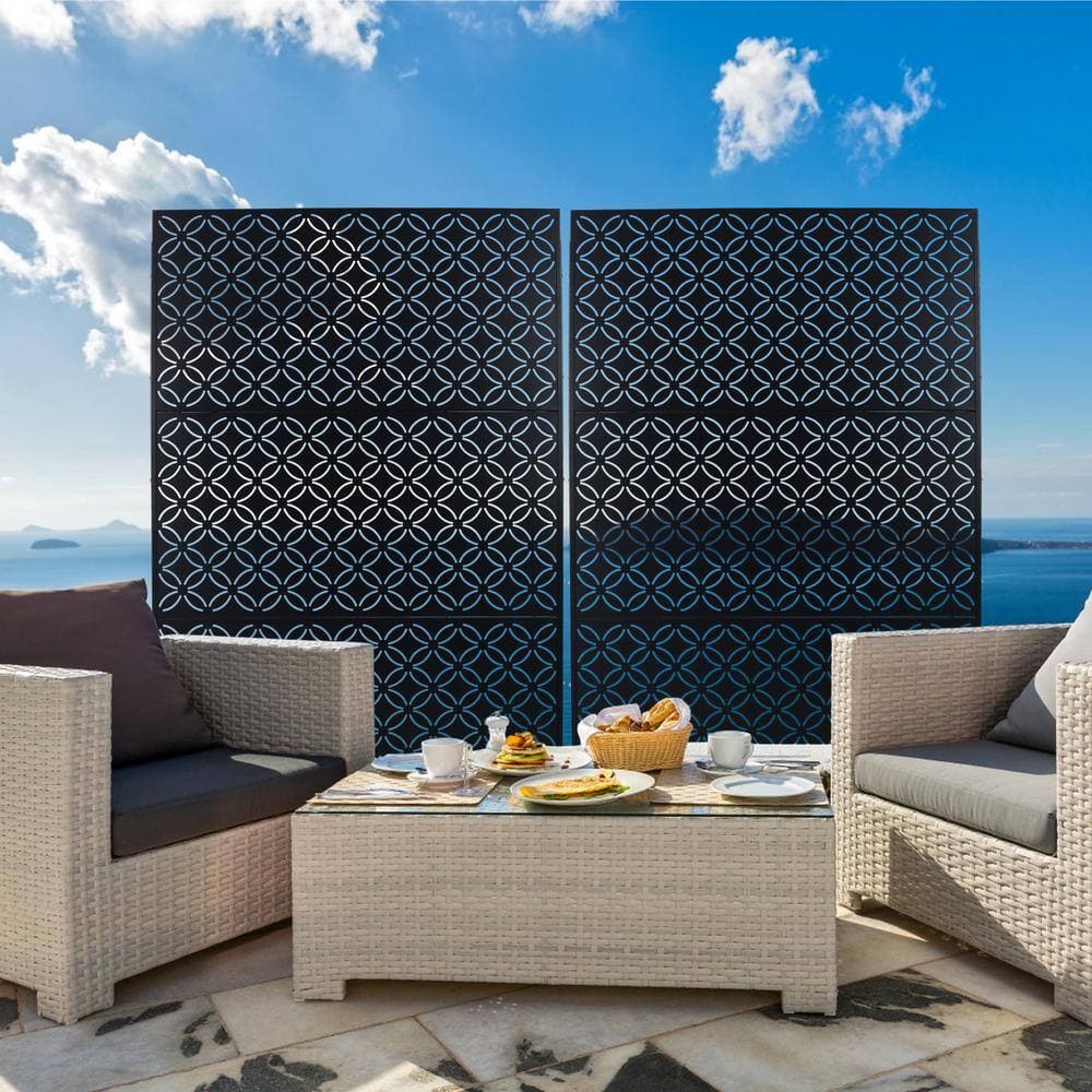 Sudzendf Outdoor and Indoor Freestanding Decorative Privacy Screen Metal Privacy Screen, Fence Panels in Black (3)