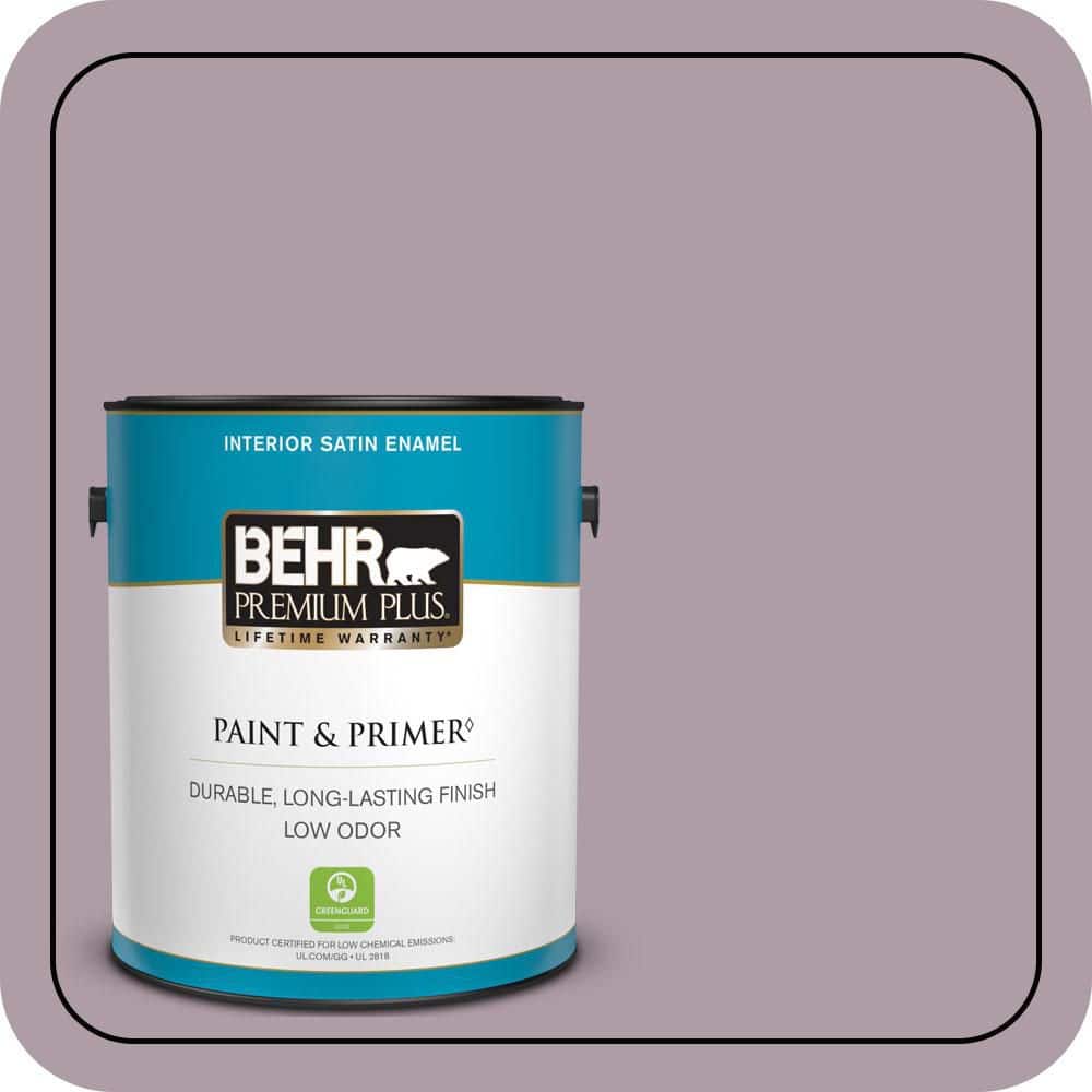 BEHR PREMIUM PLUS 1 gal. #PMD-34 Wild Lilac Satin Enamel Low Odor Interior Paint & Primer