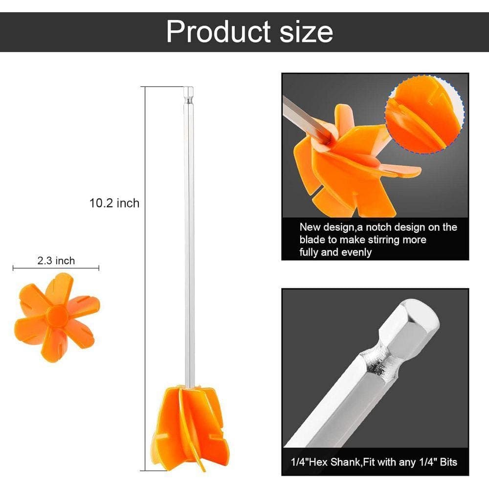 KIWDZFU Multipurpose Paint Stirrer Drill Attachment with 1/4 Hex Shank for Mixing Resin, Epoxy, Paint, and Liquids (3)