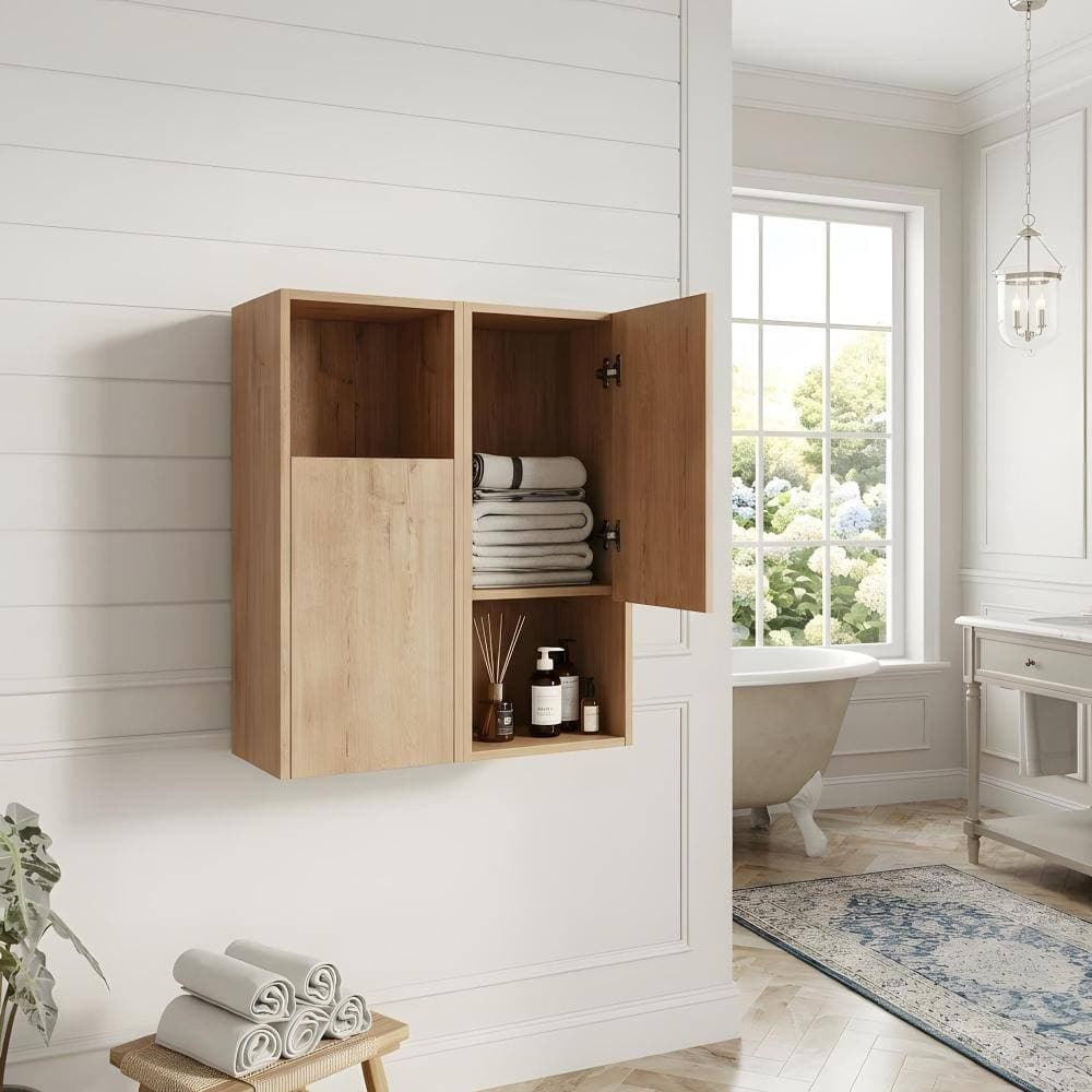 Zuvandra 23.62"W x 9.81"D x 29.5"H Plywood Bathroom Wall Cabinet in Imitative Oak,Open Shelf (3)