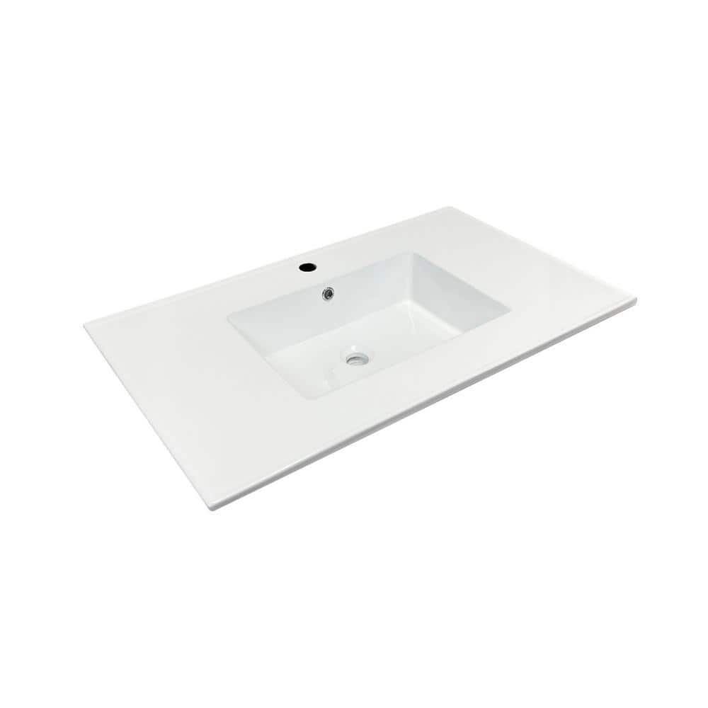 Bellaterra Home 37 in. Drop-in Vitreous China Bathroom Sink Top in White with Single Faucet Hole (1)