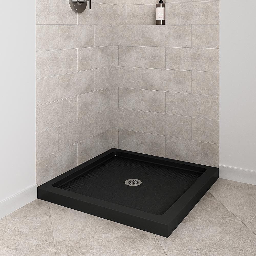 Streamline NT-2426-322-BL 32 in. x 32 in. Corner Acrylic Shower Pan Base in Glossy Black with Center Drain, Drain Included (2)
