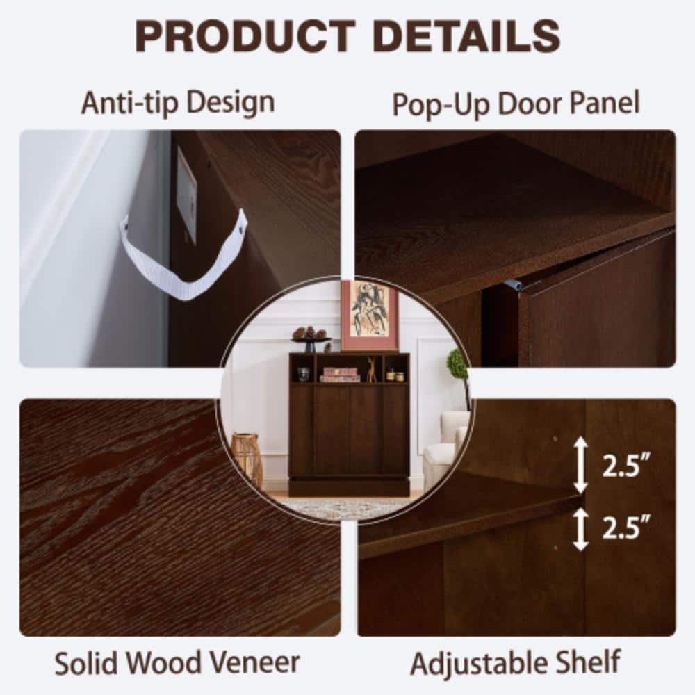 Unbranded 31.7 in. W x 11.9 in. D x 37.2 in. H Bathroom Dark Brown Linen Cabinet (3)