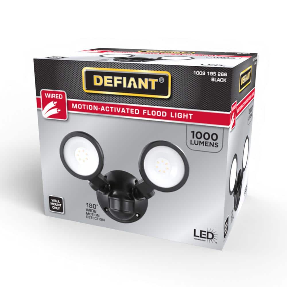 Defiant 180° Black Motion Sensing Security Light Wired Outdoor 2-Head LED Flood Light 1000 Lumens (3)