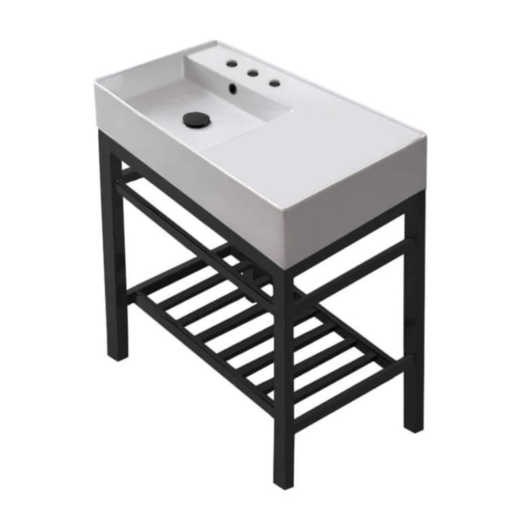Nameeks Teorema 2 Ceramic White Console Sink and Leg Combo in Matte Black (1)