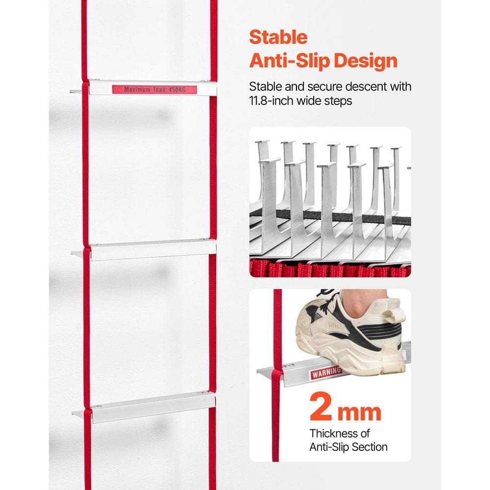 SKYSHALO Retractable 13 ft. Fire Escape Ladder, 2-Story, Aluminum Alloy 1000 lbs. Capacity, Non-Slip Wide Rungs with Straps (3)
