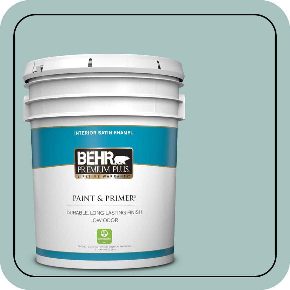 BEHR PREMIUM PLUS 5 gal. #T17-08 Polished Aqua Satin Enamel Low Odor Interior Paint & Primer