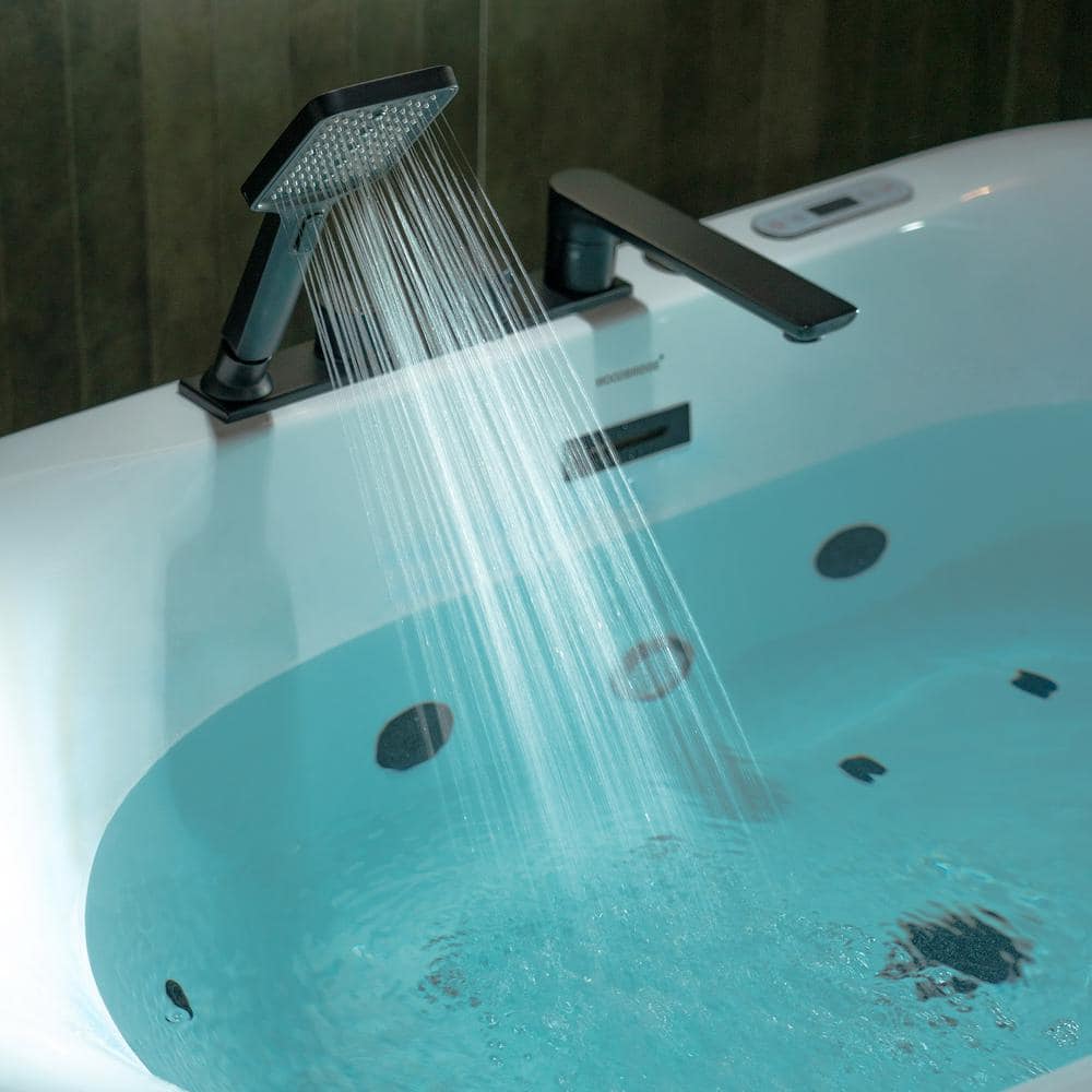 WOODBRIDGE 59 in. x 31.5 in. Acrylic Whirlpool and Air with Inline Heater Soaking Bathtub in White with Black Tub Filler (3)
