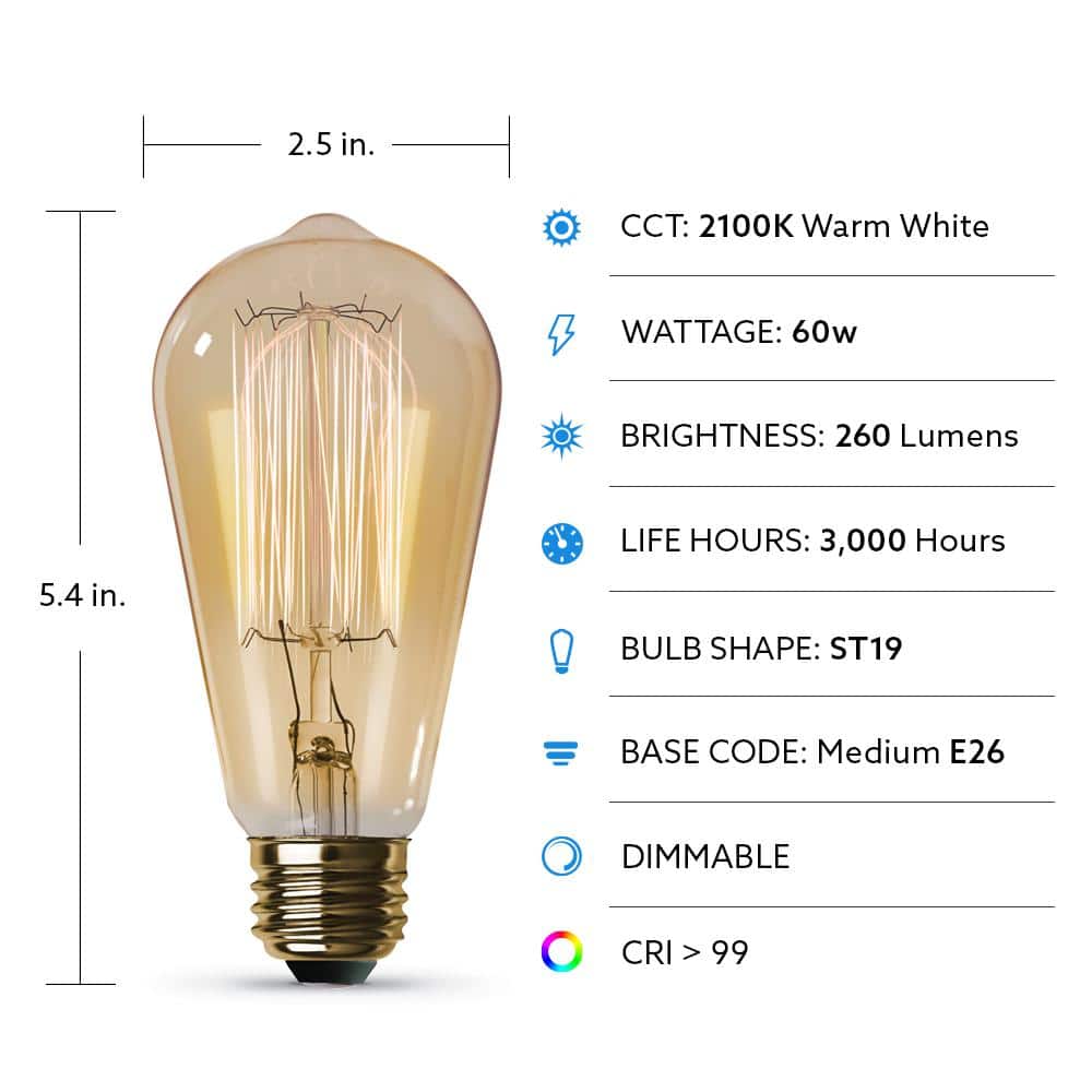 Feit Electric 60-Watt ST19 Dimmable Cage Filament Amber Glass E26 Vintage Edison Incandescent Light Bulb, Warm White (6-Pack) (4)