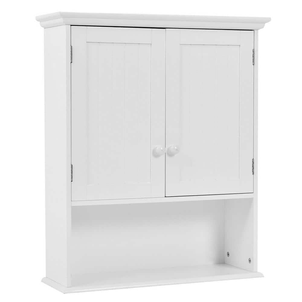 WELLFOR 23.5 in. W x 28 in. H x 8 in. D Bathroom Storage Wall Cabinet with 2-Doors and Adjustable Shelf in White (2)
