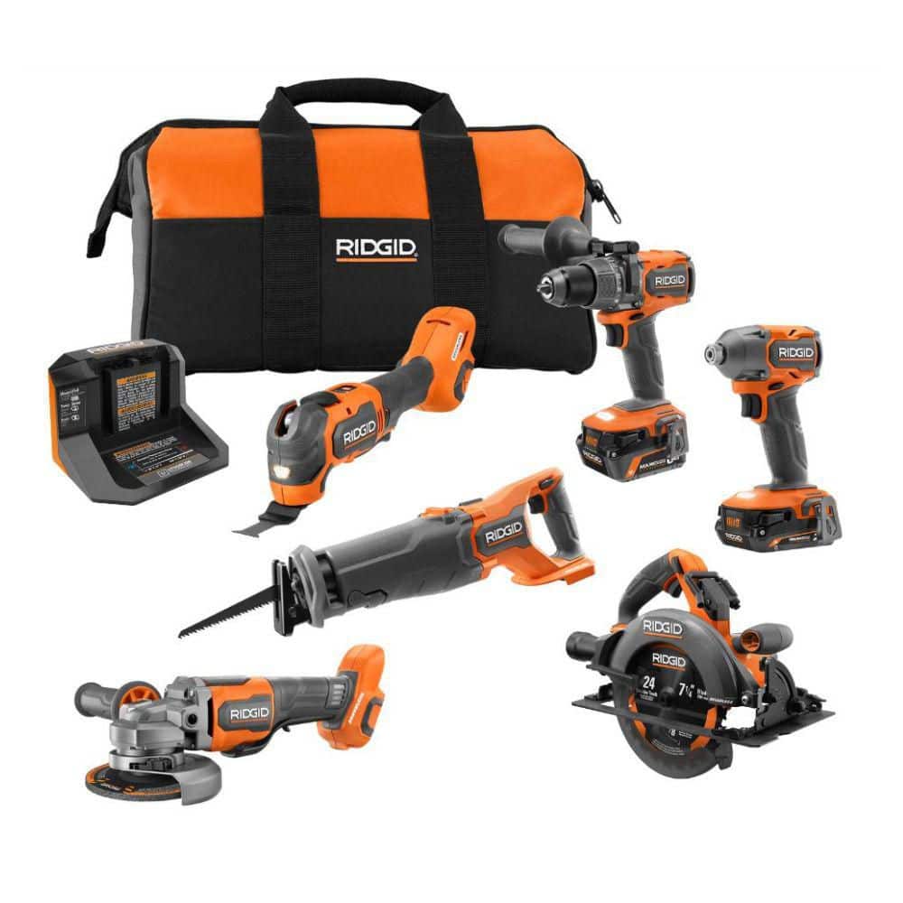 RIDGID 18V Brushless 9-Tool Combo Kit with 0 Ah and 2.0 Ah MAX Output Batteries and Charger