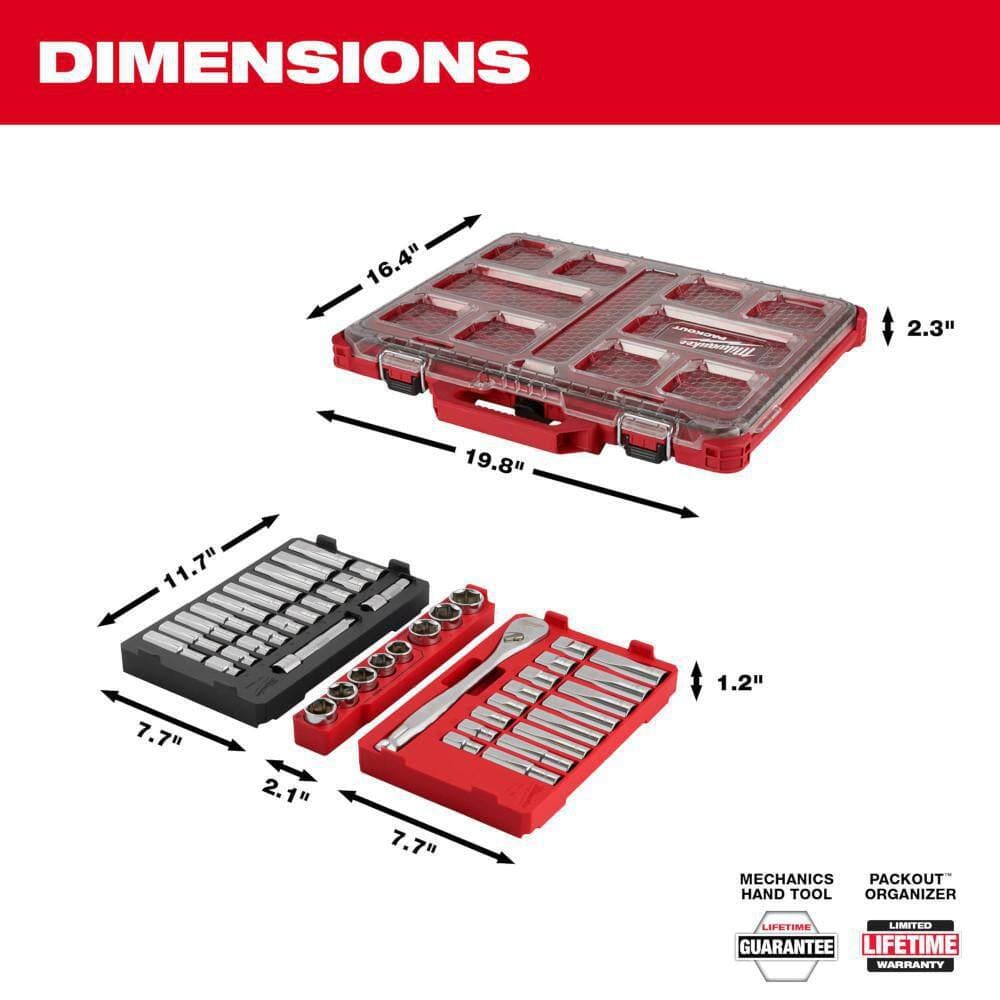 Milwaukee 1/2 in. Drive SAE/Metric Ratchet & Socket Tool Set w/ Flex-Head Ratcheting Combination Wrench Set SAE/METRIC (61-Piece) (3)