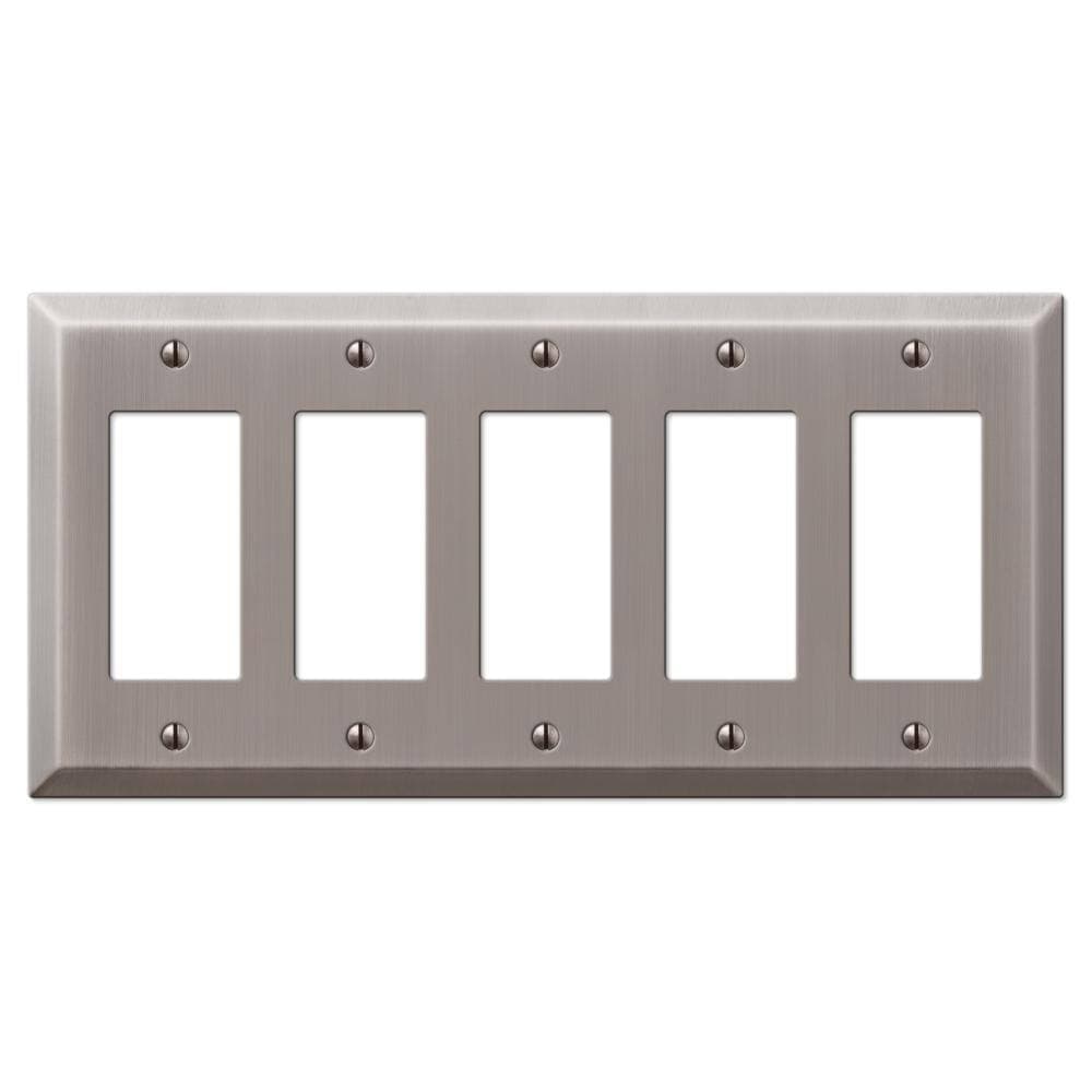 AMERELLE Metallic 5 Gang Rocker Steel Wall Plate - Antique Nickel
