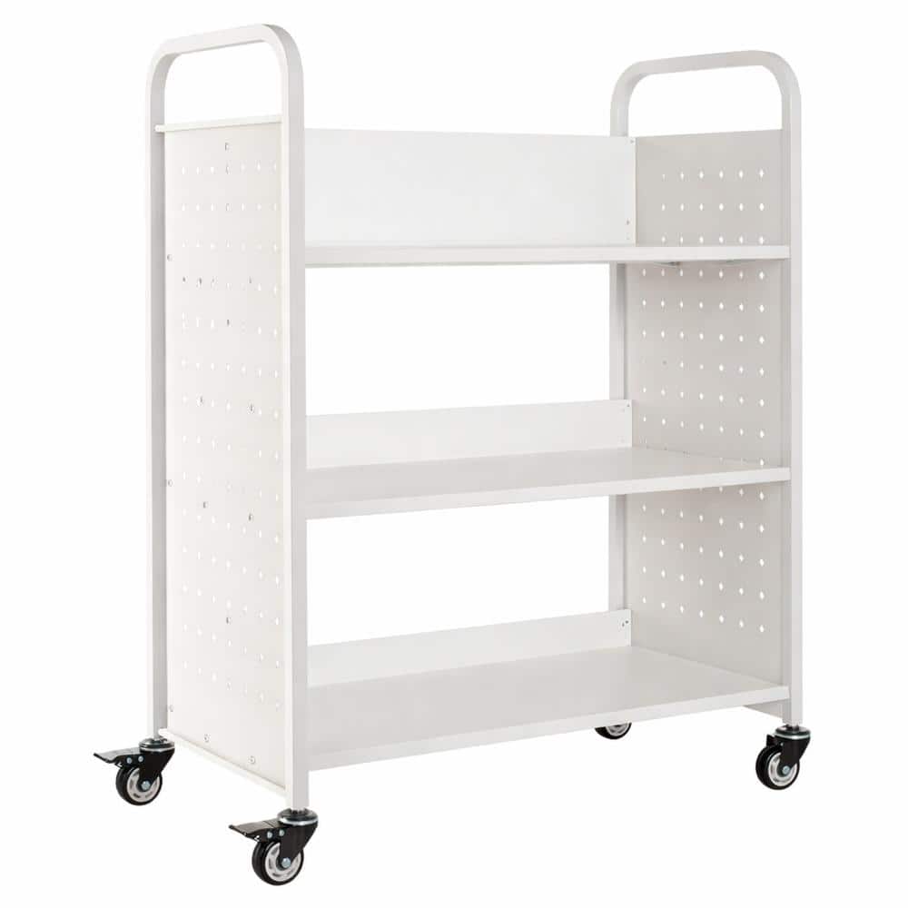 Volenca Rolling Library Book Cart, 330 Lbs Capacity, Double-Sided W Shelves, 3" Locking Wheels, 38.2x20.3x48.2 in (1)