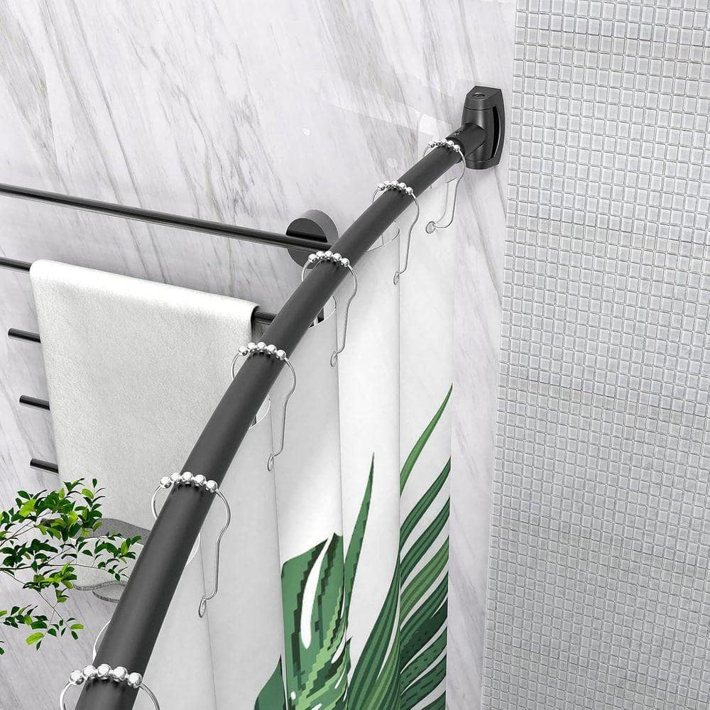 JFVKAF Adjustable Curved Shower Curtain Rod 40.20" L x 2.50" WRustproof Aluminum Black for Bathroom Bathtub Stall Easy Install (3)