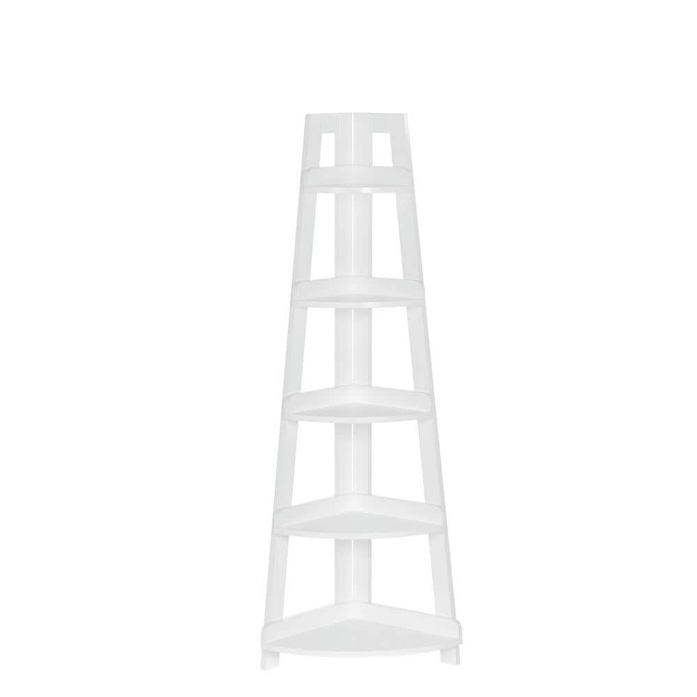 RiverRidge Home Amery 20 in. W x 14.5 in. D x 54 in. H 5-Tier White MDF Rectangular Tall Corner Ladder Shelf Tower with Display Shelf (1)
