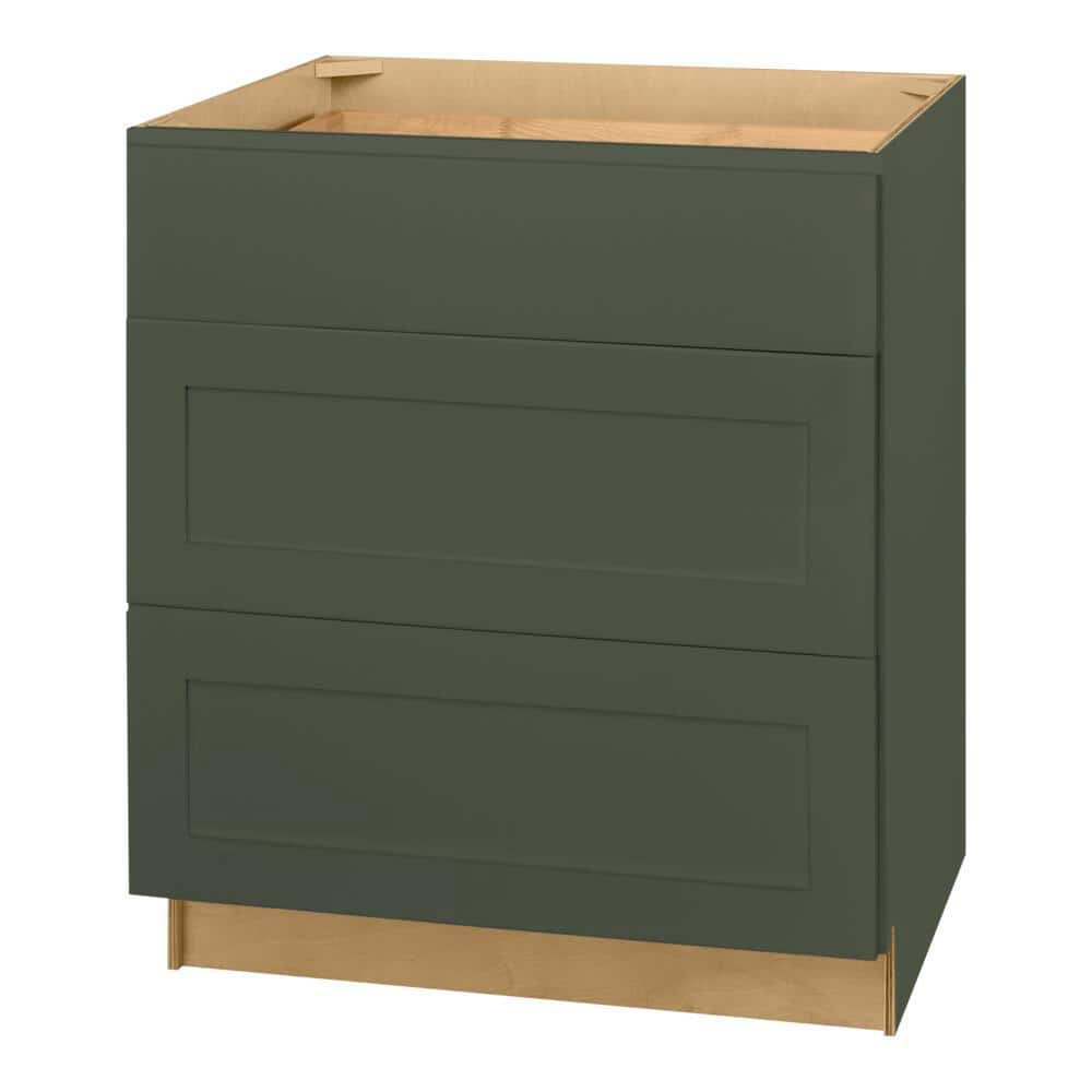 Hampton Bay Avondale 30 in. W x 24 in. D x 34.5 in. H Ready to Assemble Plywood Shaker Drawer Base Kitchen Cabinet in Fern Green
